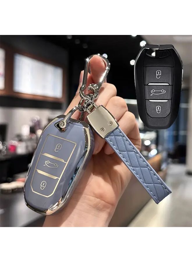 غطاء مفتاح أبيض مع سلسلة مفاتيح لسيارات بيجو 2008 3008 308 408 508 وسيارات ستروين C1 C2 C4 C6 DS3 DS5 - Image 3